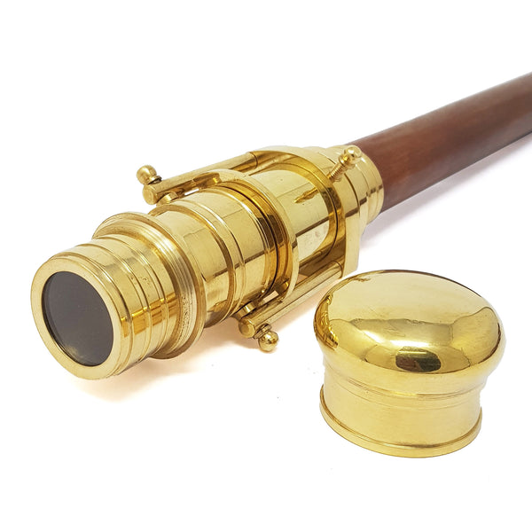 Brass Nautical - Telescope Walking Stick Costume Wooden Cane Foldable Rosewood Stick Steampunk Style (Polished Brass) - 10623