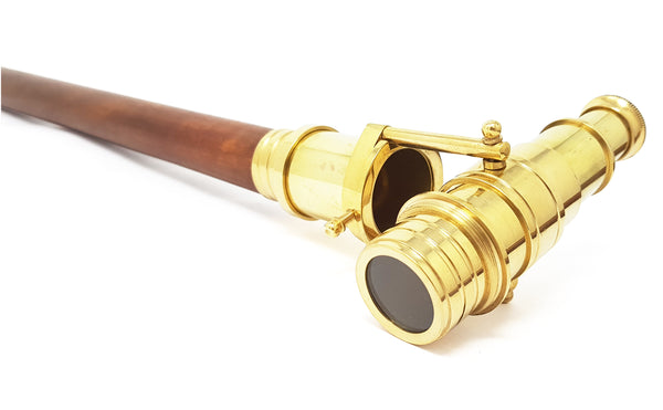 Brass Nautical - Telescope Walking Stick Costume Wooden Cane Foldable Rosewood Stick Steampunk Style (Polished Brass) - 10623