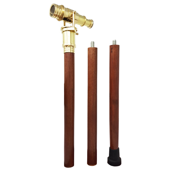 Brass Nautical - Telescope Walking Stick Costume Wooden Cane Foldable Rosewood Stick Steampunk Style (Polished Brass) - 10623