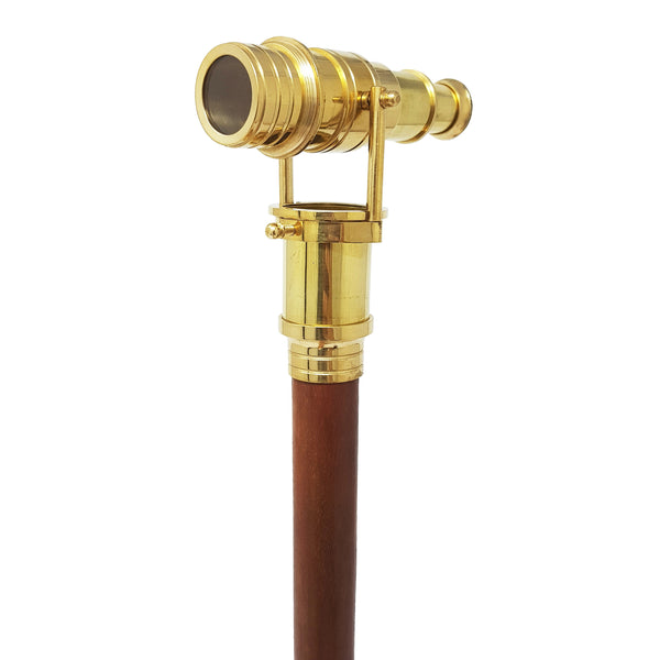 Brass Nautical - Telescope Walking Stick Costume Wooden Cane Foldable Rosewood Stick Steampunk Style (Polished Brass) - 10623