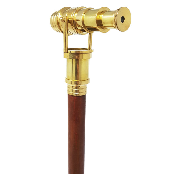 Brass Nautical - Telescope Walking Stick Costume Wooden Cane Foldable Rosewood Stick Steampunk Style (Polished Brass) - 10623