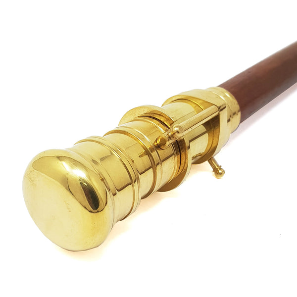 Brass Nautical - Telescope Walking Stick Costume Wooden Cane Foldable Rosewood Stick Steampunk Style (Polished Brass) - 10623