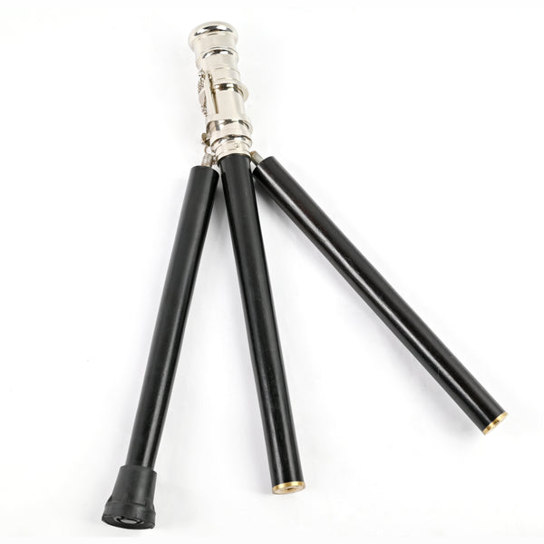 Brass Nautical - Telescope Walking Stick Chrome Finish Costume Wooden Cane Foldable Rosewood Stick Steampunk Style
 - 10663