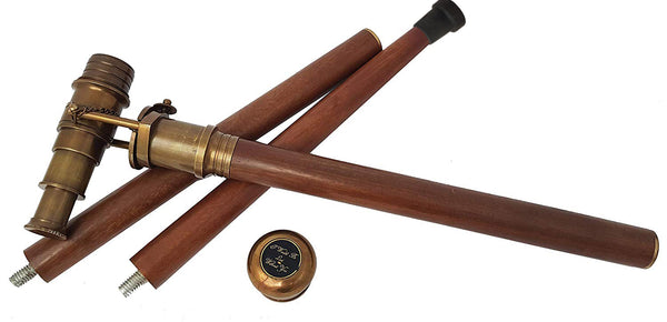 Brass Nautical Telescope Walking Stick Antique Finish Costume Wooden Cane Foldable Rosewood Stick Steampunk Style
 - 10664