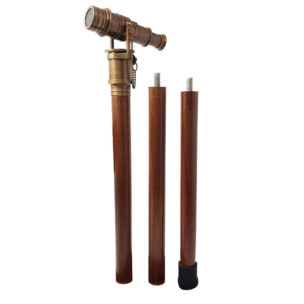 Brass Nautical Telescope Walking Stick Antique Finish Costume Wooden Cane Foldable Rosewood Stick Steampunk Style
 - 10664