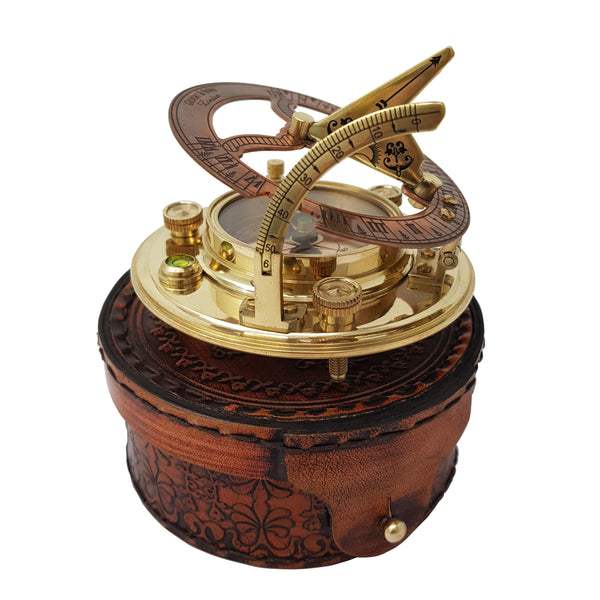 Brass Nautical - Antique Brass & Copper Sundial Compass, Sundial Clock in Box Gift Sun Clock Ship Replica Watch - 16059