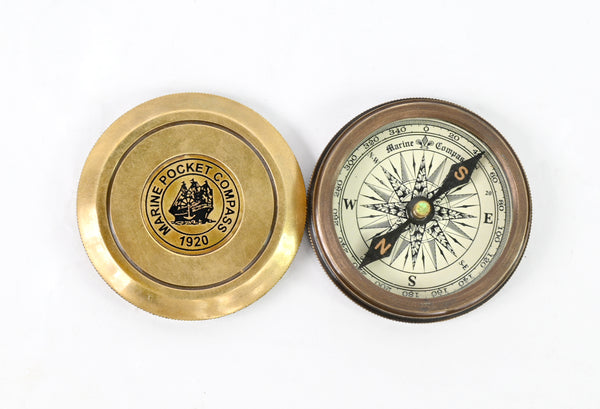 Brass Nautical 2 inches Vintage Compass Replica Brass Pocket Transit Compass - Robert Frost Poem - 1104 BN