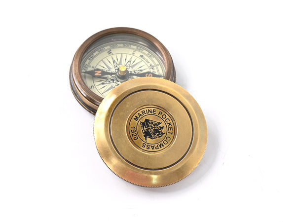 Brass Nautical 2 inches Vintage Compass Replica Brass Pocket Transit Compass - Robert Frost Poem - 1104 BN