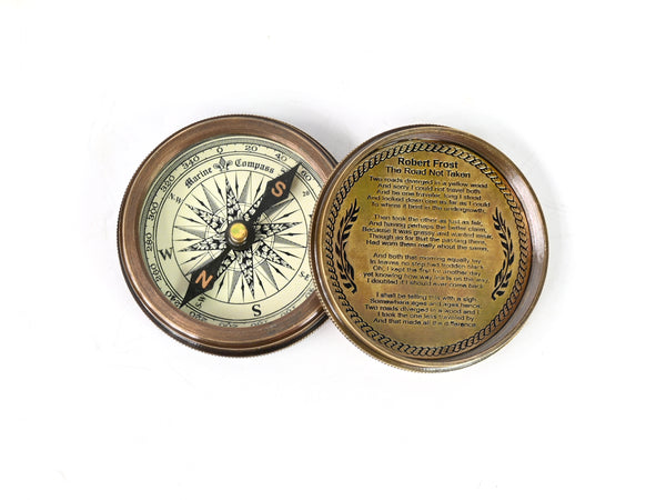 Brass Nautical 2 inches Vintage Compass Replica Brass Pocket Transit Compass - Robert Frost Poem - 1104 BN