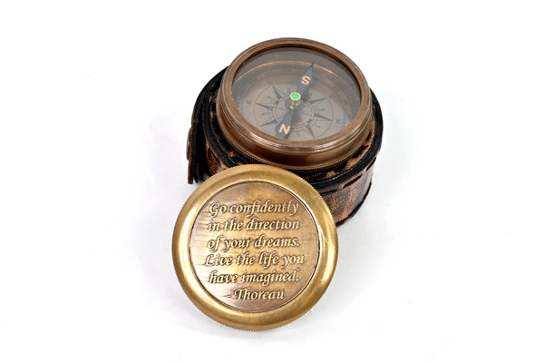 Brass Nautical - Thoreau's Go Confidently Brass Compass, Gift for Graduation, Confirmation Day, Baptism, New Year Gift, Birthday, Anniversary, Communion, Camping Gift
 - 11475