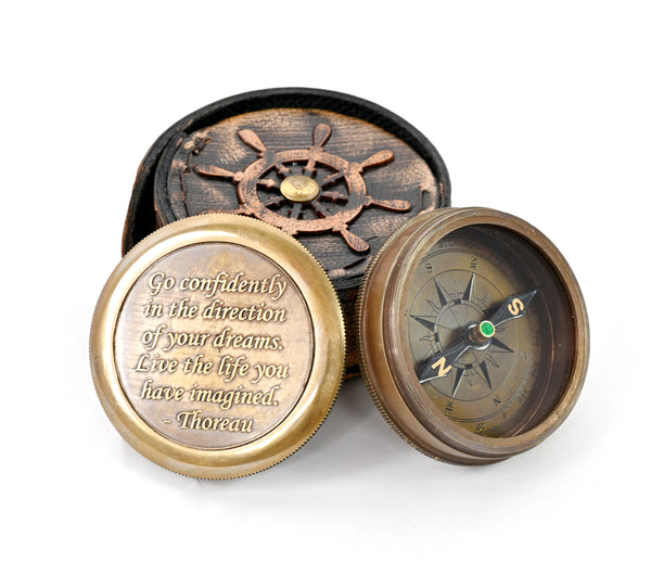 Brass Nautical - Thoreau's Go Confidently Brass Compass, Gift for Graduation, Confirmation Day, Baptism, New Year Gift, Birthday, Anniversary, Communion, Camping Gift
 - 11475