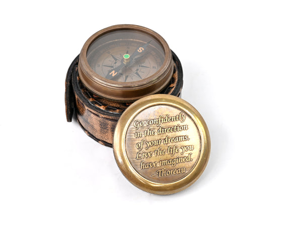 Brass Nautical - Thoreau's Go Confidently Brass Compass, Gift for Graduation, Confirmation Day, Baptism, New Year Gift, Birthday, Anniversary, Communion, Camping Gift
 - 11475