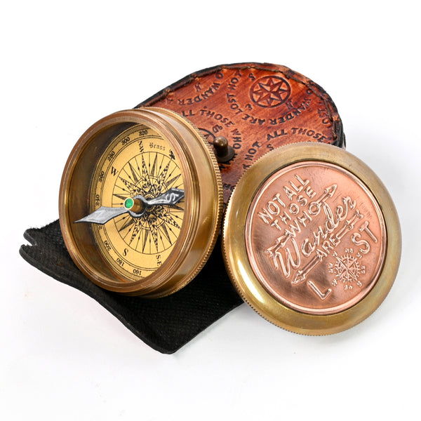 Brass Nautical - "Not All Those Who Wander are Lost Magnetic Compass Graduation Confirmation Day Gift Compass Marine Antique Replica Vintage Magnetic Direction Antique Compass Nautical - 11477