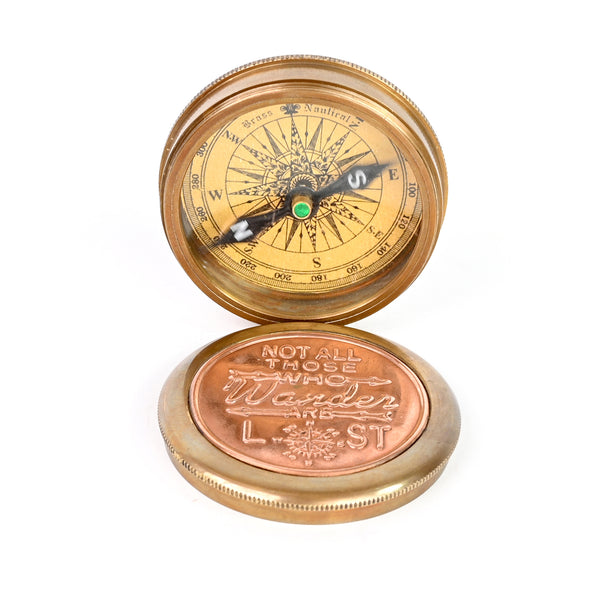 Brass Nautical - "Not All Those Who Wander are Lost Magnetic Compass Graduation Confirmation Day Gift Compass Marine Antique Replica Vintage Magnetic Direction Antique Compass Nautical - 11477