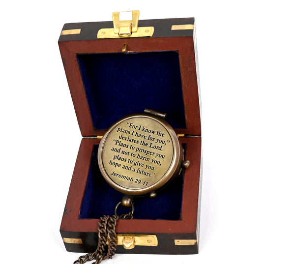 Brass Nautical - Brass Compass Engraved with Religious Scripture Verse, Gift for Son, Grandson, Daughter, Baptism, Confirmation Communion Godson Church Graduation Day - 11685