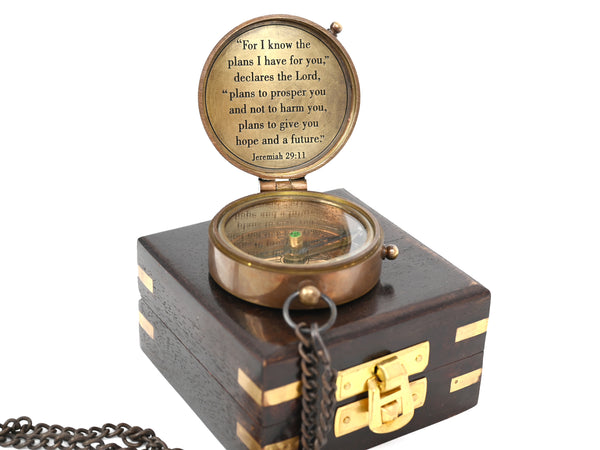 Brass Nautical - Brass Compass Engraved with Religious Scripture Verse, Gift for Son, Grandson, Daughter, Baptism, Confirmation Communion Godson Church Graduation Day - 11688