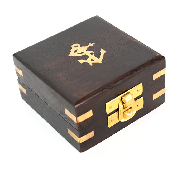 Brass Nautical - Not All Those Who Wander are Lost Brass Gift Embossed Compass with Wooden case, Graduation Day Baptism Communion Confirmation Day Motivational LOTR J.R.R. Tolkien (Wooden Box) - 11692