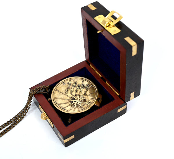 Brass Nautical - Not All Those Who Wander are Lost Brass Gift Embossed Compass with Wooden case, Graduation Day Baptism Communion Confirmation Day Motivational LOTR J.R.R. Tolkien (Wooden Box) - 11692