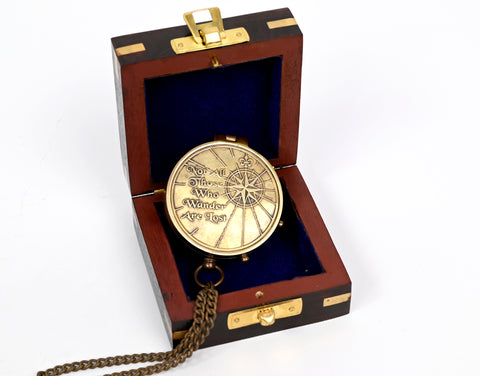 Brass Nautical - Not All Those Who Wander are Lost Brass Gift Embossed Compass with Wooden case, Graduation Day Baptism Communion Confirmation Day Motivational LOTR J.R.R. Tolkien (Wooden Box) - 11692