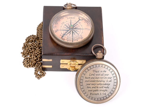 Brass Nautical - Brass Compass Gift with Display Box - Engraved Scripture Prayer Compass Religious Gift for Men & Women - Baptism, Confirmation, Communion Compass for Boys Graduation Gift - 11693