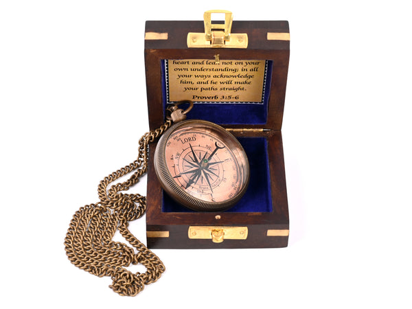 Brass Nautical - Brass Compass Gift with Display Box - Engraved Scripture Prayer Compass Religious Gift for Men & Women - Baptism, Confirmation, Communion Compass for Boys Graduation Gift - 11693