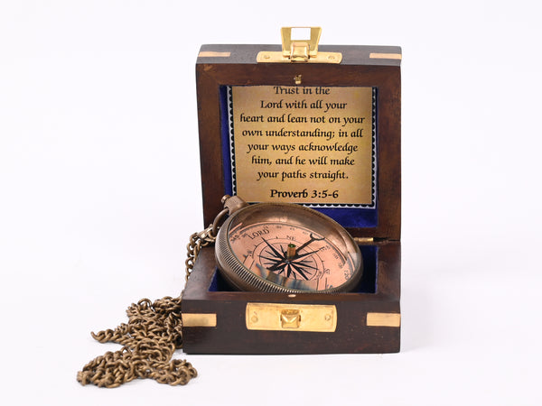 Brass Nautical - Brass Compass Gift with Display Box - Engraved Scripture Prayer Compass Religious Gift for Men & Women - Baptism, Confirmation, Communion Compass for Boys Graduation Gift - 11693