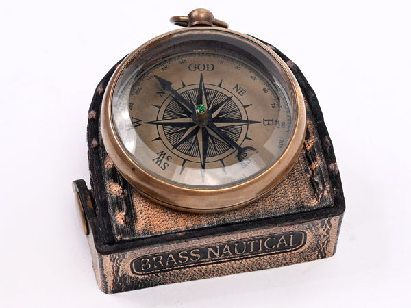 Brass Nautical - Brass Compass Gift with Leather Case - Engraved Scripture Prayer Compass Religious Gift for Men & Women - Baptism, Confirmation, Communion Compass for Boys Graduation Gift - 11696