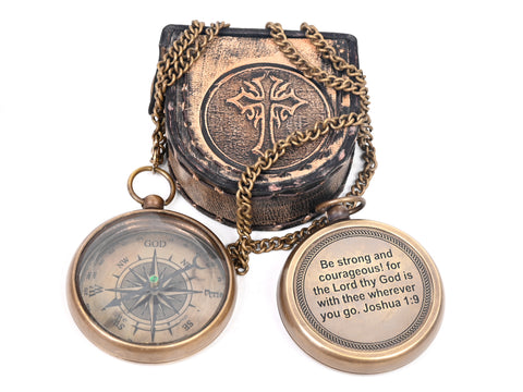 Brass Nautical - Brass Compass Gift with Leather Case - Engraved Scripture Prayer Compass Religious Gift for Men & Women - Baptism, Confirmation, Communion Compass for Boys Graduation Gift - 11697