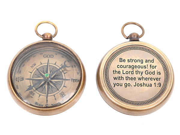 Brass Nautical - Brass Compass Gift with Leather Case - Engraved Scripture Prayer Compass Religious Gift for Men & Women - Baptism, Confirmation, Communion Compass for Boys Graduation Gift - 11697