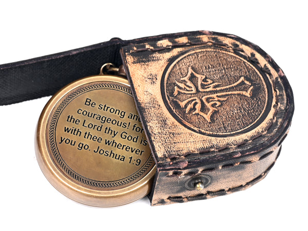 Brass Nautical - Brass Compass Gift with Leather Case - Engraved Scripture Prayer Compass Religious Gift for Men & Women - Baptism, Confirmation, Communion Compass for Boys Graduation Gift - 11697