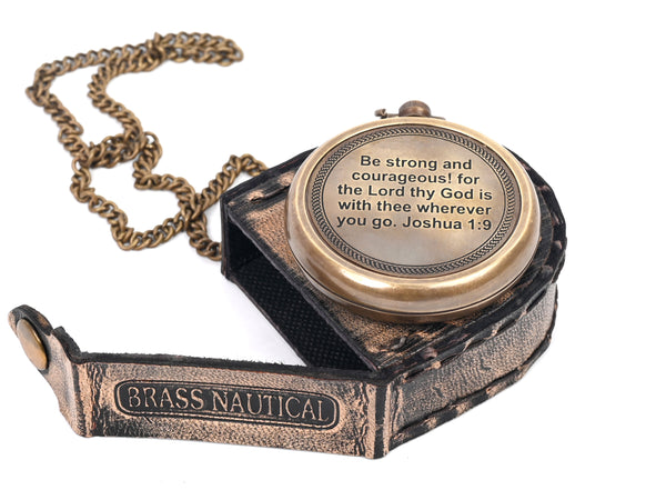 Brass Nautical - Brass Compass Gift with Leather Case - Engraved Scripture Prayer Compass Religious Gift for Men & Women - Baptism, Confirmation, Communion Compass for Boys Graduation Gift - 11697