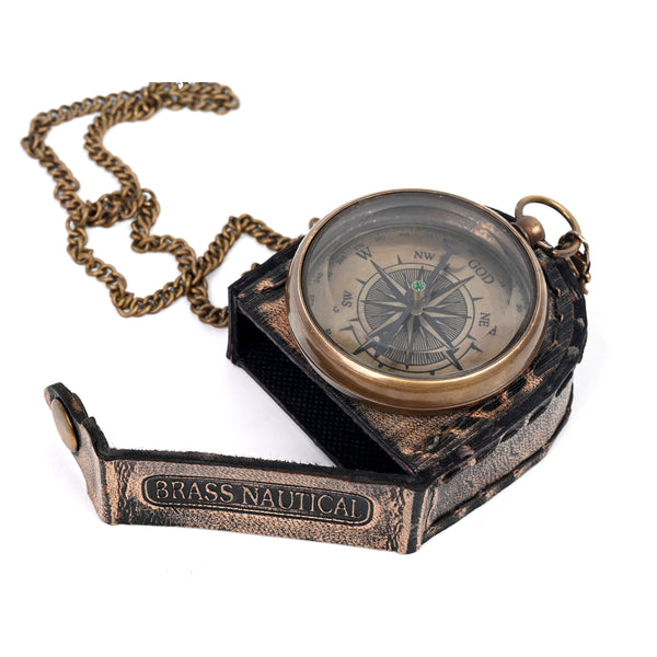 Brass Nautical - Brass Compass Gift with Leather Case - Engraved Scripture Prayer Compass Religious Gift for Men & Women - Baptism, Confirmation, Communion Compass for Boys Graduation Gift - 11697