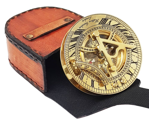 Brass Nautical - Sundial Compass with Intricate Detailing Comes in an Exquisite Top Grain Leather Case - Premium Sundial Compass - 16061