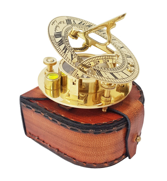 Brass Nautical - Sundial Compass with Intricate Detailing Comes in an Exquisite Top Grain Leather Case - Premium Sundial Compass - 16061