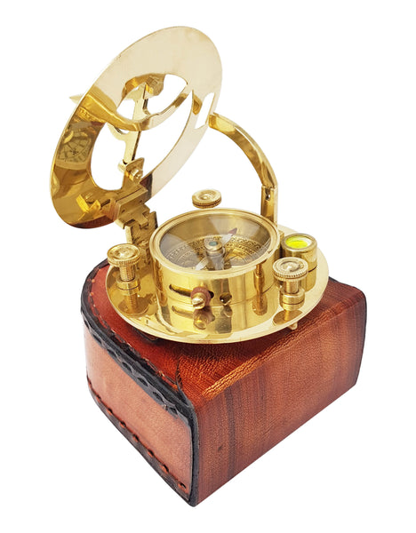 Brass Nautical - Sundial Compass with Intricate Detailing Comes in an Exquisite Top Grain Leather Case - Premium Sundial Compass - 16061