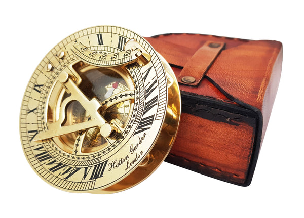 Brass Nautical - Sundial Compass with Intricate Detailing Comes in an Exquisite Top Grain Leather Case - Premium Sundial Compass - 16061