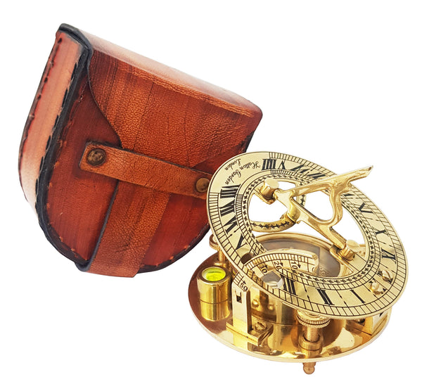 Brass Nautical - Sundial Compass with Intricate Detailing Comes in an Exquisite Top Grain Leather Case - Premium Sundial Compass - 16061