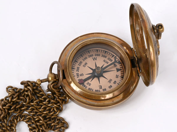 Brass Nautical Pocket Sundial Compass Joshua 1:9" Push Open Brass Sun Clock in Gift Case Sun Watch Unique Handmade Gift - 16064