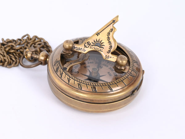 Brass Nautical Pocket Sundial Compass Joshua 1:9" Push Open Brass Sun Clock in Gift Case Sun Watch Unique Handmade Gift - 16064