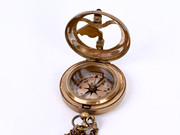 Brass Nautical Pocket Sundial Compass Joshua 1:9" Push Open Brass Sun Clock in Gift Case Sun Watch Unique Handmade Gift - 16064