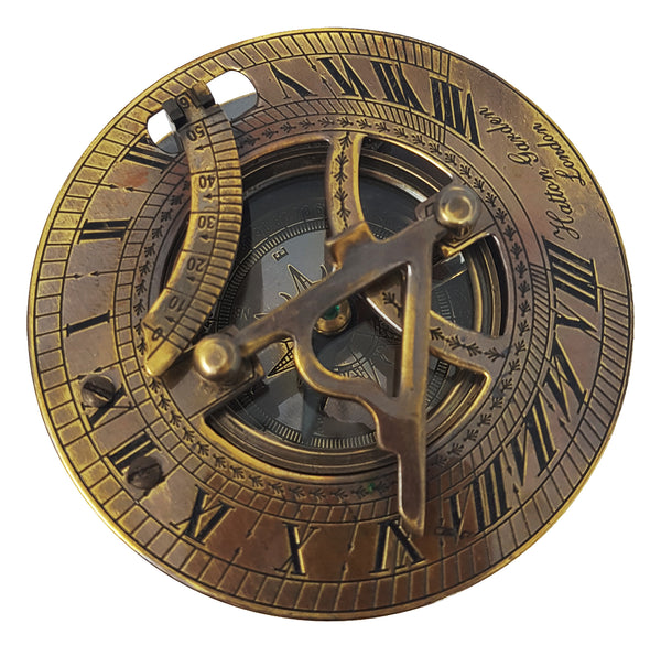 Brass Compass - Antique Brass Sundial Compass Marine Boat Gift Pocket Sun Dial in Box Nautical Marine Gift Sun Clock Pirate Ship Replica Watch - 1663