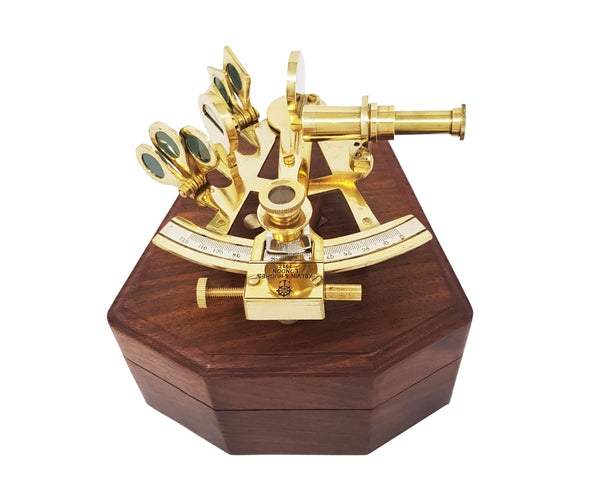 Brass Nautical - Sextant Brass Navigation Instrument Sextante Navegacion Marine Sextant in Hardwood Gift Box (4 inches, Shiny Brass) - 1802 SB