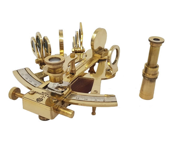 Brass Nautical - Sextant Brass Navigation Instrument Sextante Navegacion Marine Sextant in Hardwood Gift Box (4 inches, Shiny Brass) - 1802 SB