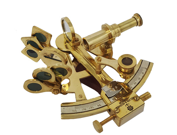 Brass Nautical - Sextant Brass Navigation Instrument Sextante Navegacion Marine Sextant in Hardwood Gift Box (4 inches, Shiny Brass) - 1802 SB