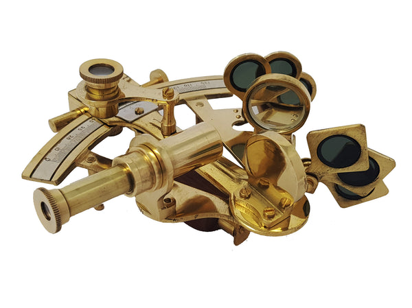 Brass Nautical - Sextant Brass Navigation Instrument Sextante Navegacion Marine Sextant in Hardwood Gift Box (4 inches, Shiny Brass) - 1802 SB