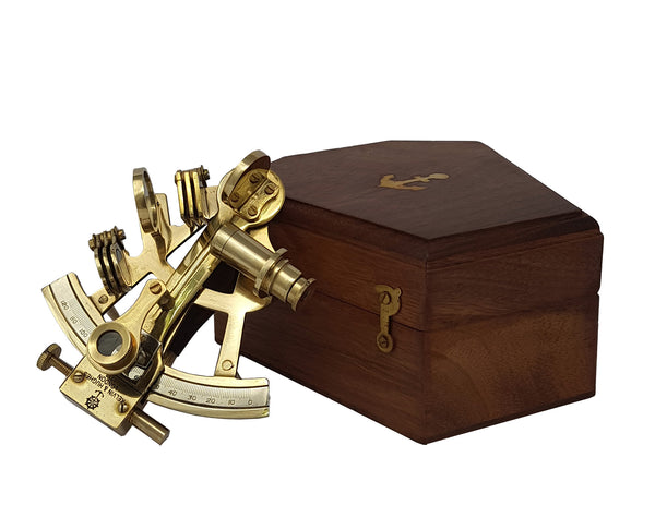 Brass Nautical - Sextant Brass Navigation Instrument Sextante Navegacion Marine Sextant in Hardwood Gift Box (4 inches, Shiny Brass) - 1802 SB