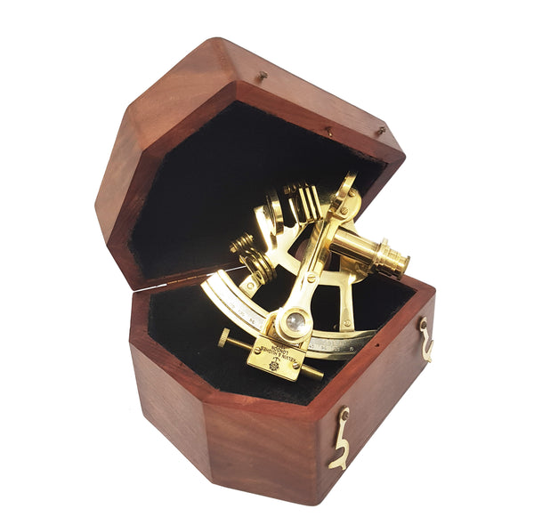 Brass Nautical - Sextant Brass Navigation Instrument Sextante Navegacion Marine Sextant in Hardwood Gift Box (4 inches, Shiny Brass) - 1802 SB