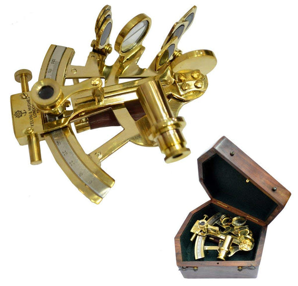 Brass Nautical - Sextant Brass Navigation Instrument Sextante Navegacion Marine Sextant in Hardwood Gift Box (4 inches, Shiny Brass) - 1802 SB