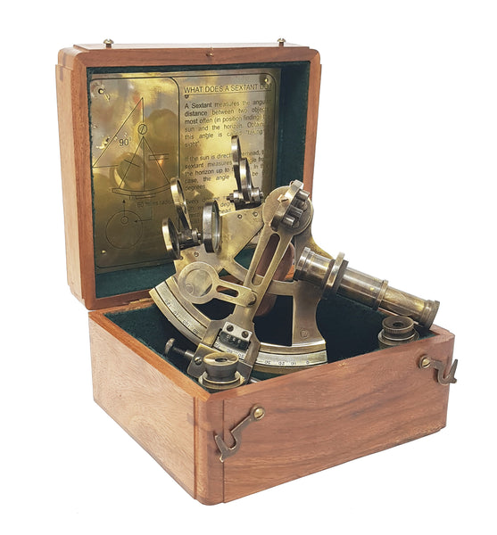 Brass Nautical - Sextant Brass Navigation Instruments Sextante Navegacion Marine Sextant in Rosewood Gift Box - Slow Motion Mechanism - 4 inches - 1803