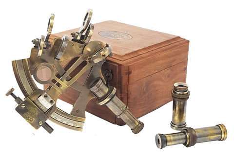 Brass Nautical - Sextant Brass Navigation Instruments Sextante Navegacion Marine Sextant in Rosewood Gift Box - Slow Motion Mechanism - 4 inches - 1803